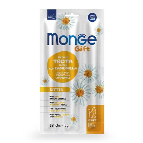 Monge Gift 幼貓成長支援軟條小食 – 新鮮鱒魚佐洋甘菊配方