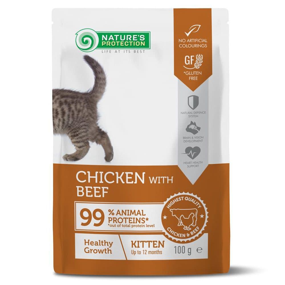 Nature's Protection 幼貓主食袋裝濕糧 健康成長配方 雞肉及牛肉 100g